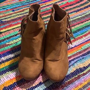 Torrid Faux Suede Cognac Fringe Booties Size 11W